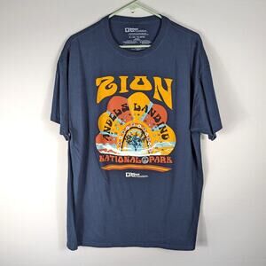 Zion National Park Shirt XL Blue Retro Graphic Tee National Park Foundation H3